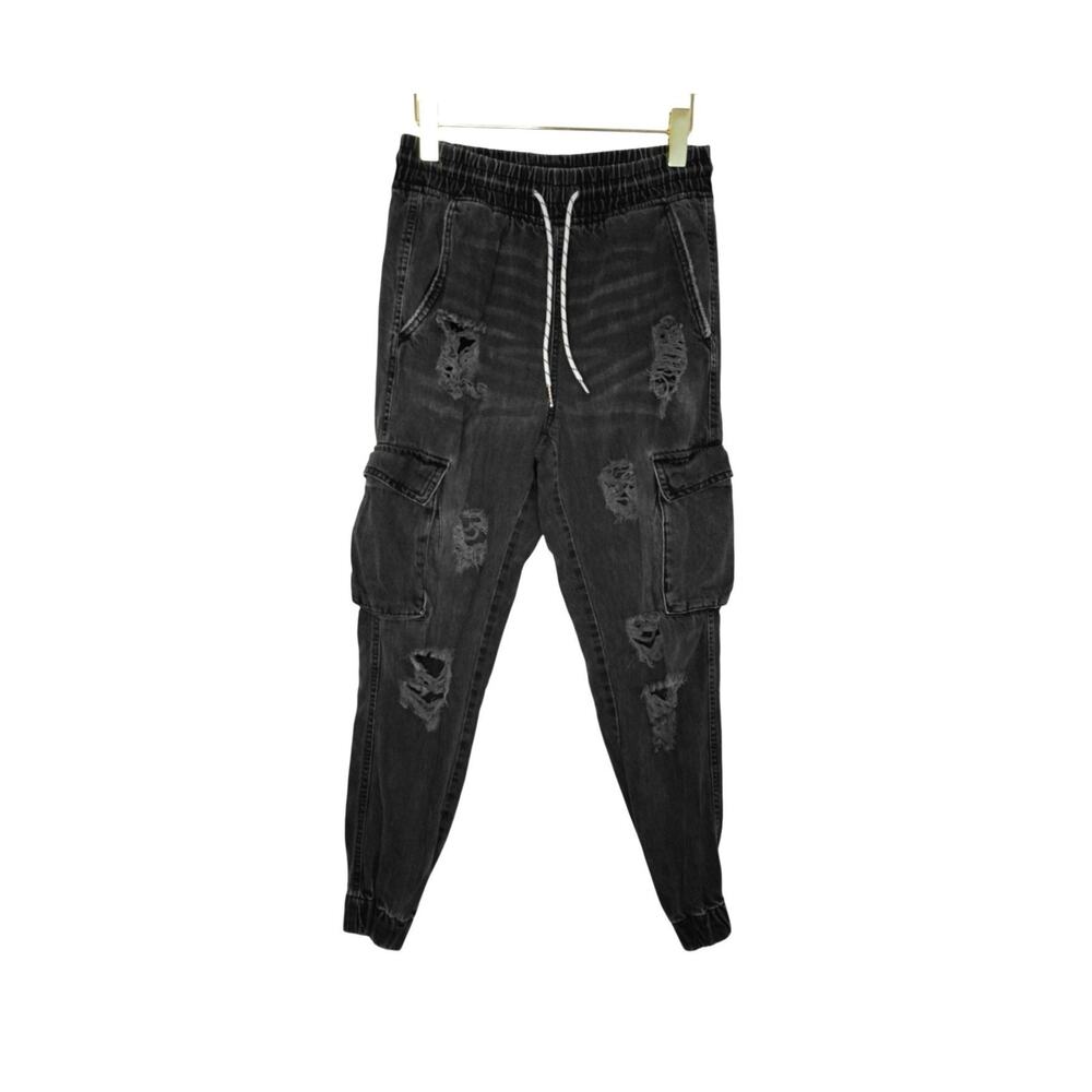 BlueNotes Denim Black High Rise Relaxed Jogger Jeans Distressed Y2K Streetwear